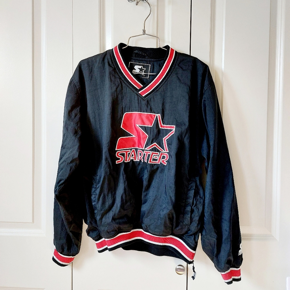 Y2k Black &‎ Red Starter Jacket Pullover size Large Nylon Windbreaker